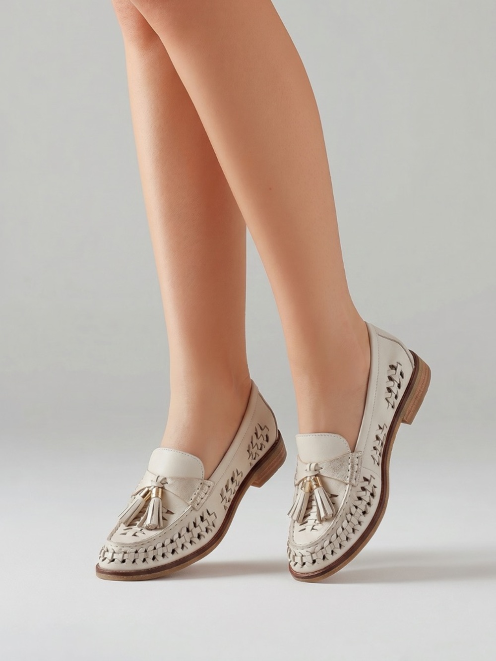 Sperry Cream Leather Tassel Loafers